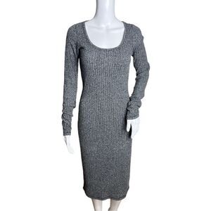 Aritzia Wilfred Free Dress Women Medium Gray Ribbed Knit Sweater Bodycon Neutral